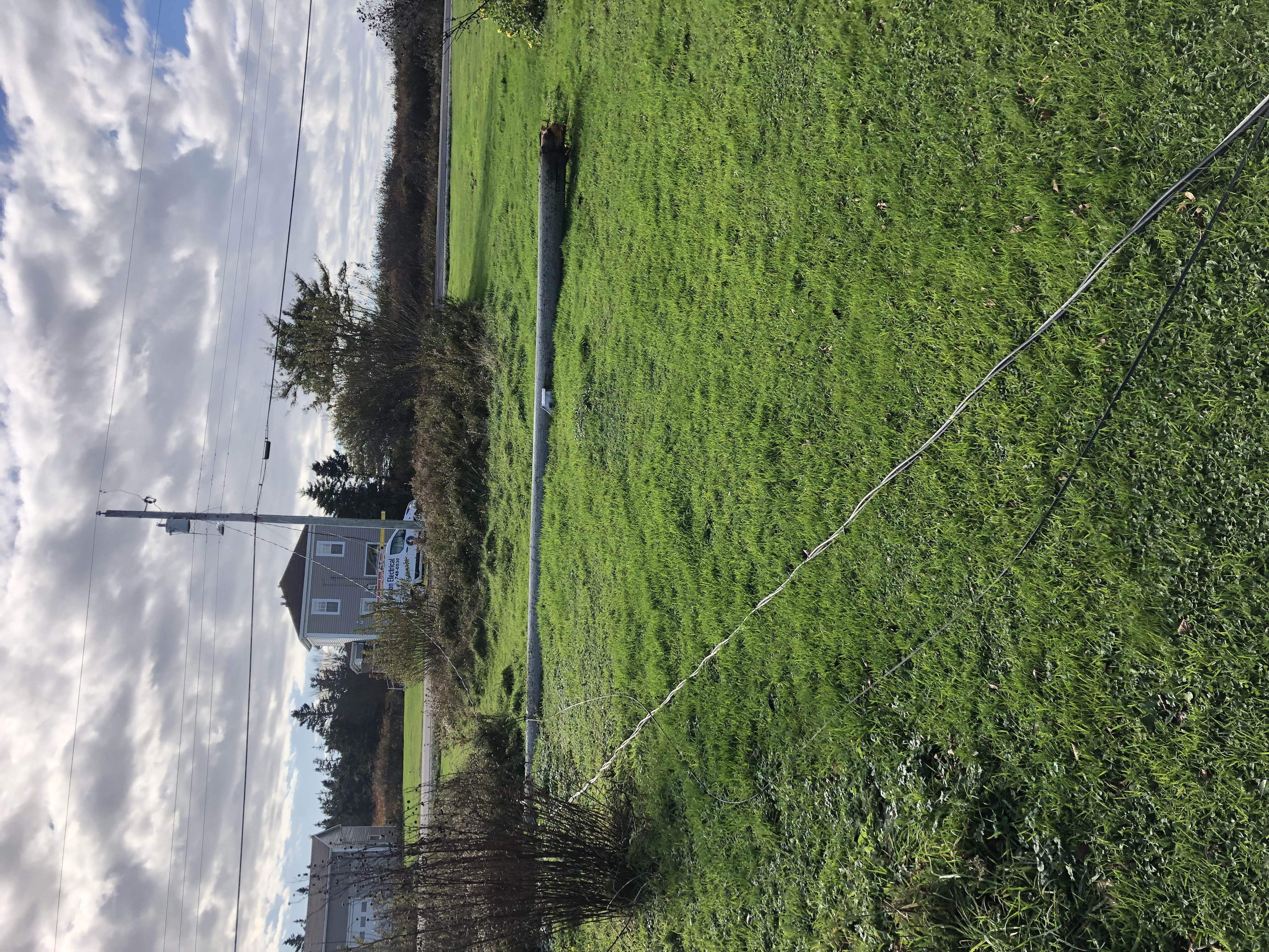 Broken utility pole and downed service lines causing a residential outage